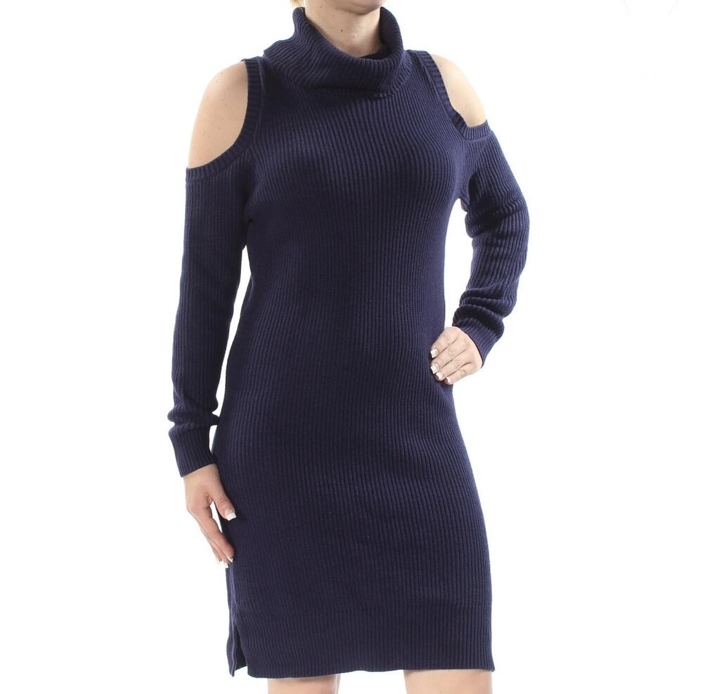 KENSIE Womens New Knit Sweater Dress Cold Shoulder Turtleneck Size L